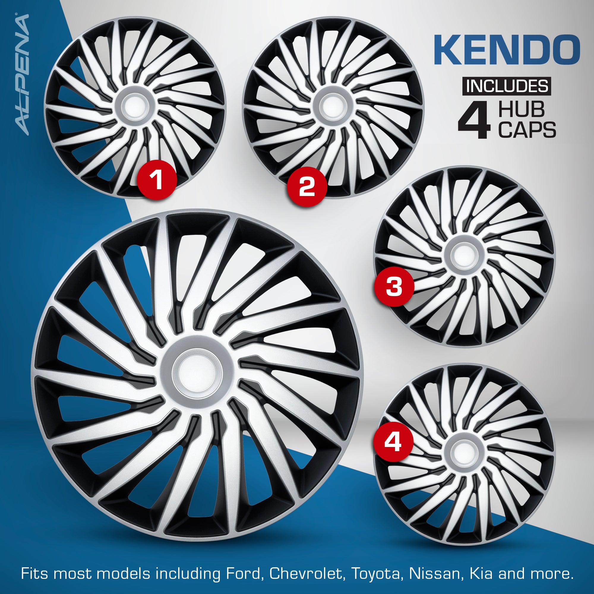 Kendo Wheel Cover Kit - Silver & Black (4 Pack) – Alpena