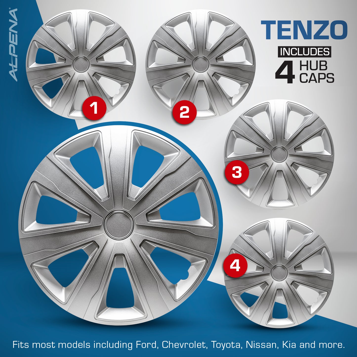 Tenzo Wheel Cover Kit - Silver (4 Pack)