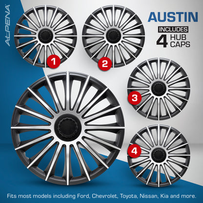 Austin Wheel Cover Kit - Silver & Black (4 Pack)