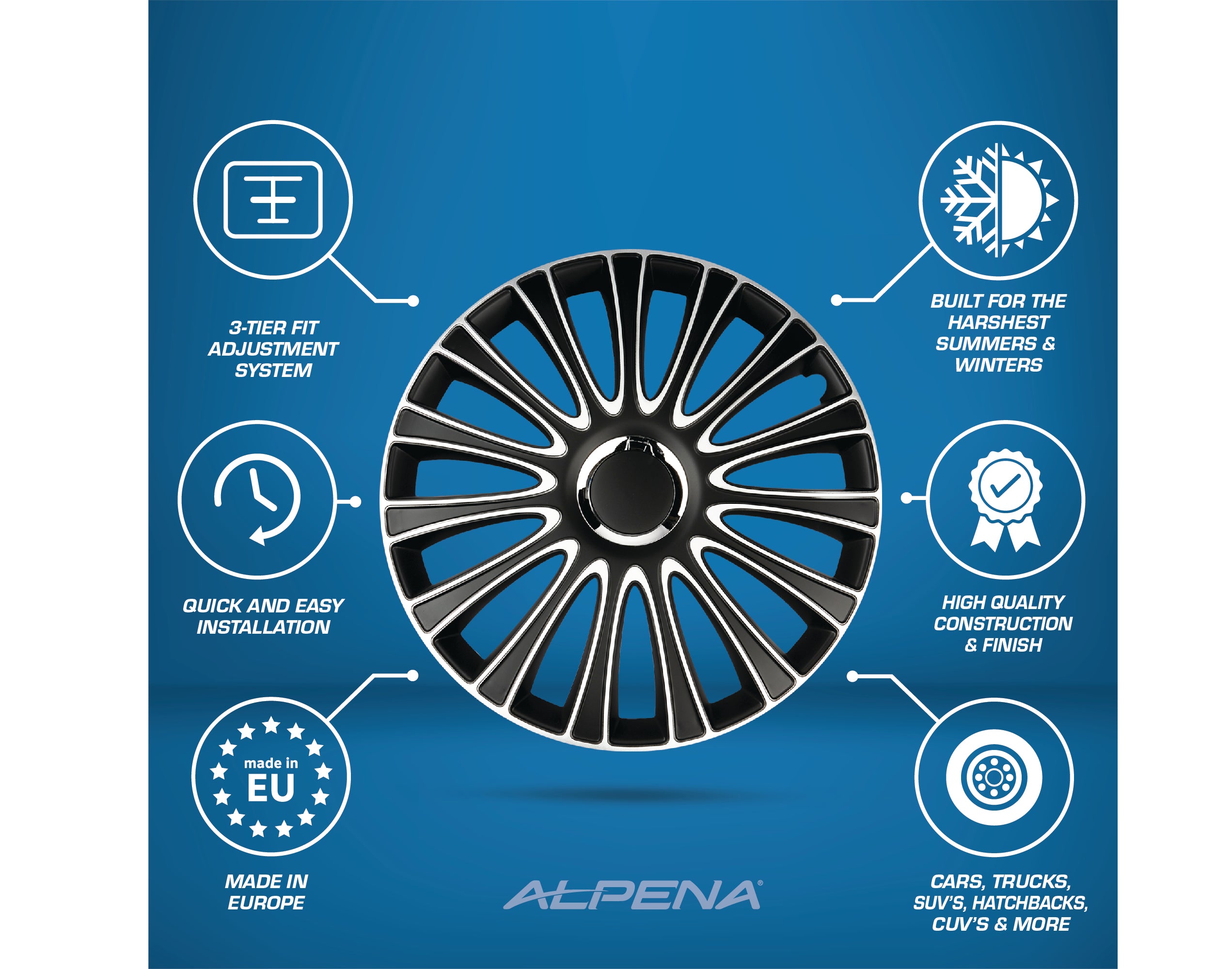Austin Wheel Cover Kit Silver  Black (4 Pack) – Alpena